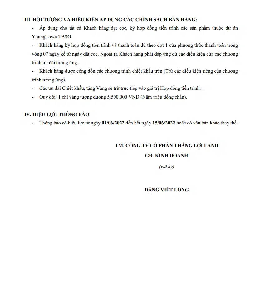 Dự án young town thắng lợi group