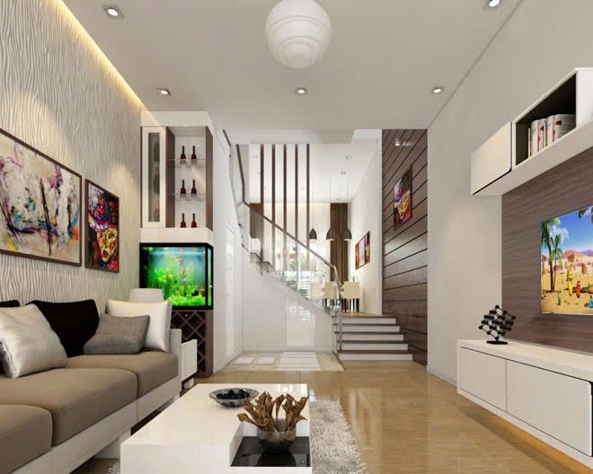 Phòng khách nhà mẫu Khu đô thị Thủ Thừa Phú Thanh Residence